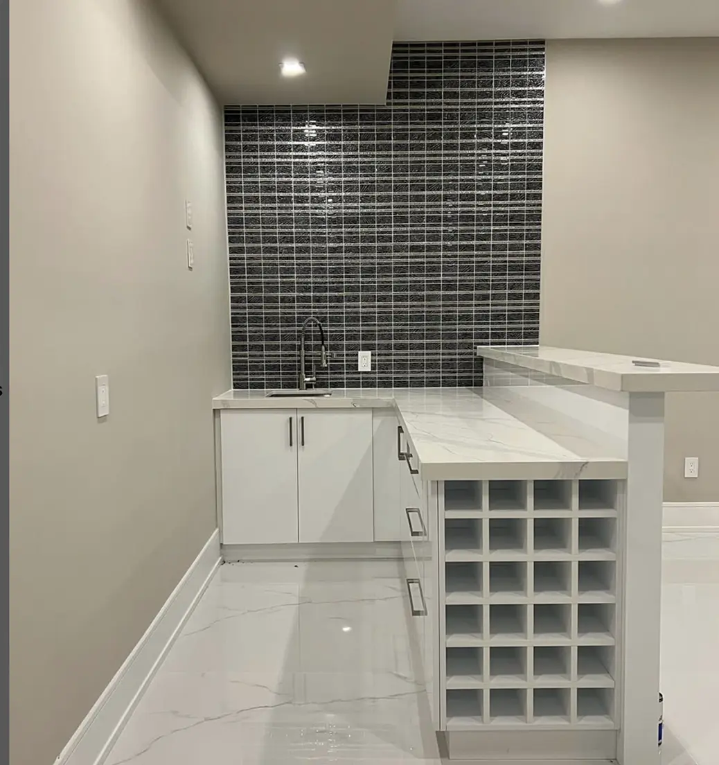 Modern finished basement with contemporary design and functional living space